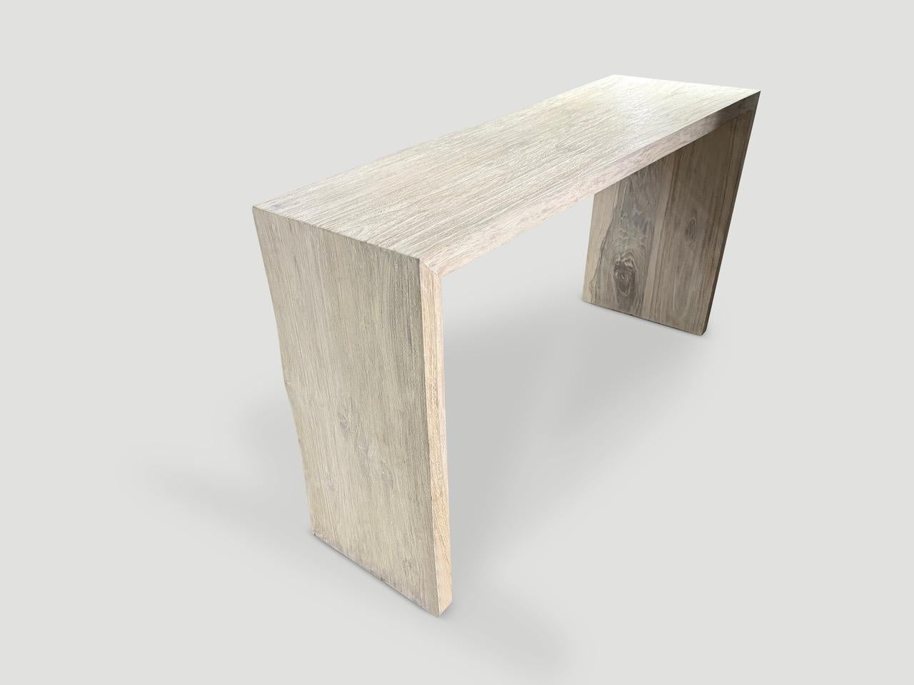 Contemporary Andrianna Shamaris Minimalist White Washed Teak Wood Console Table For Sale