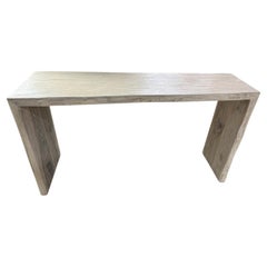 Andrianna Shamaris Minimalist White Washed Teak Wood Console Table