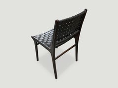 Andrianna Shamaris Leather Chair with Woven Design and Teak Wood Frame, Minimal