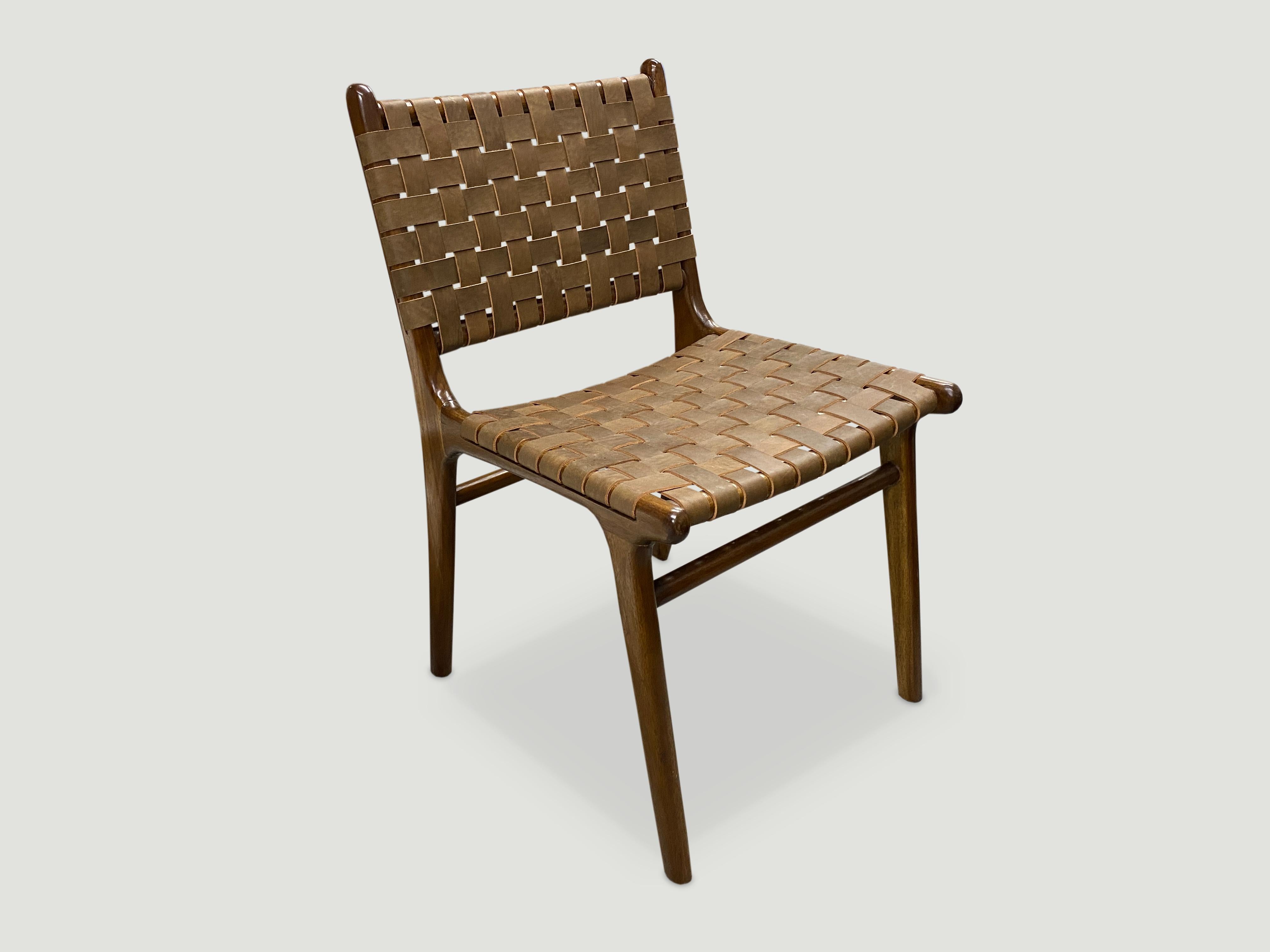 Organic Modern Andrianna Shamaris Modern Chair Series Single Backed Leather Woven Chair For Sale