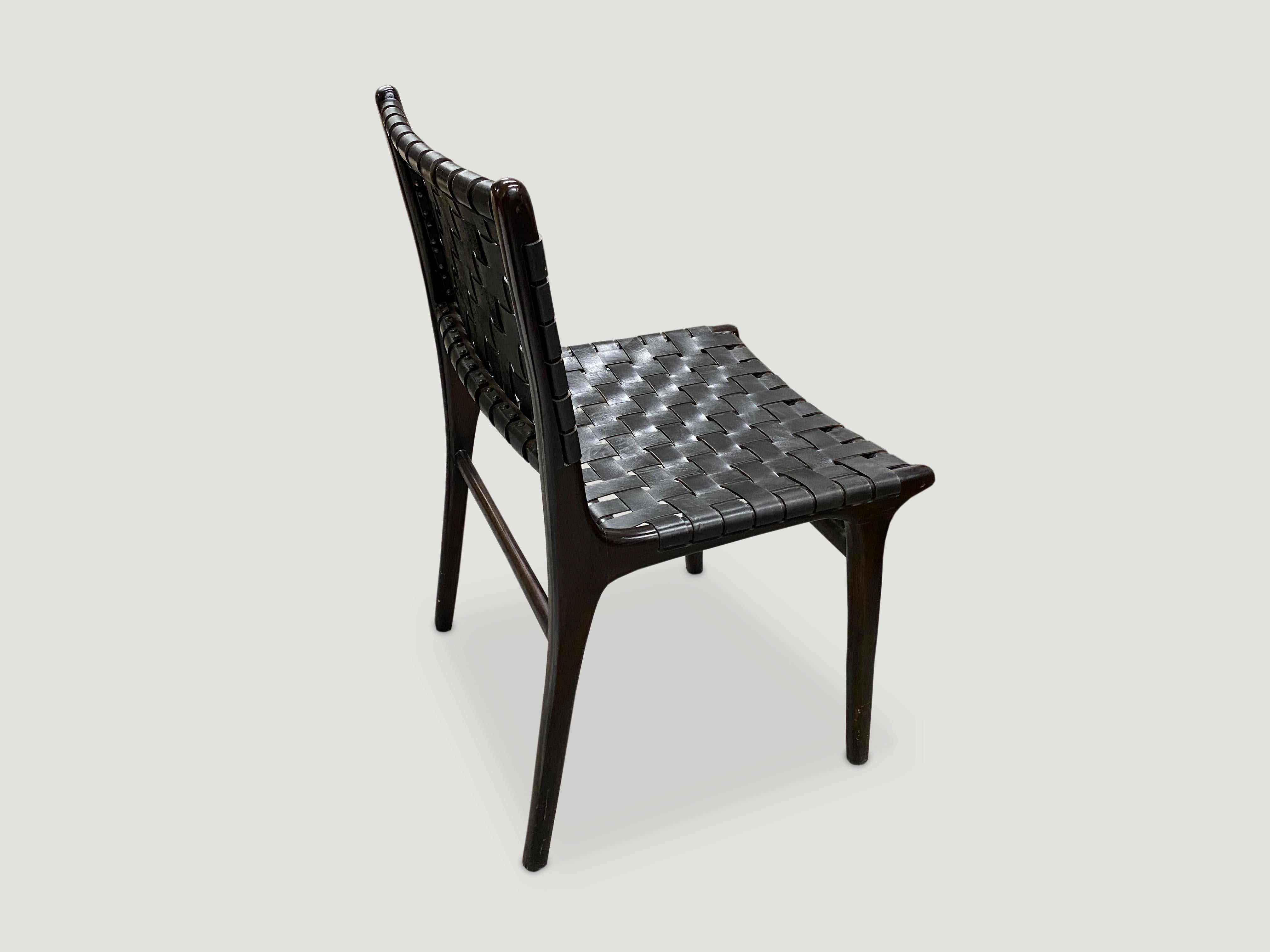 Organic Modern Andrianna Shamaris Modern Chair Series Single Backed Leather Woven Chair For Sale