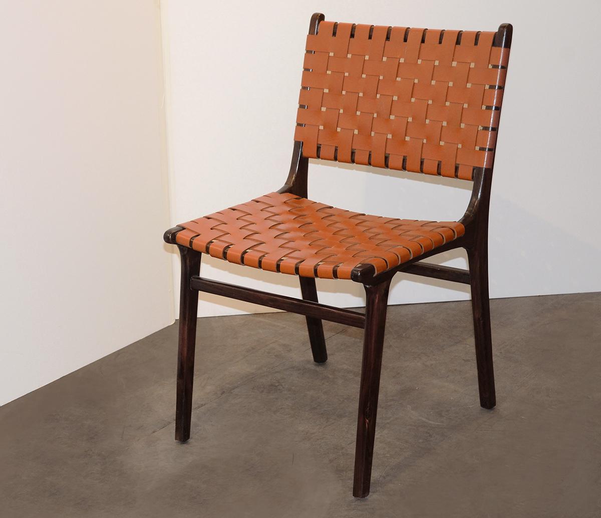 Organic Modern Andrianna Shamaris Modern Chair Series Single-Backed Leather Woven Chair For Sale