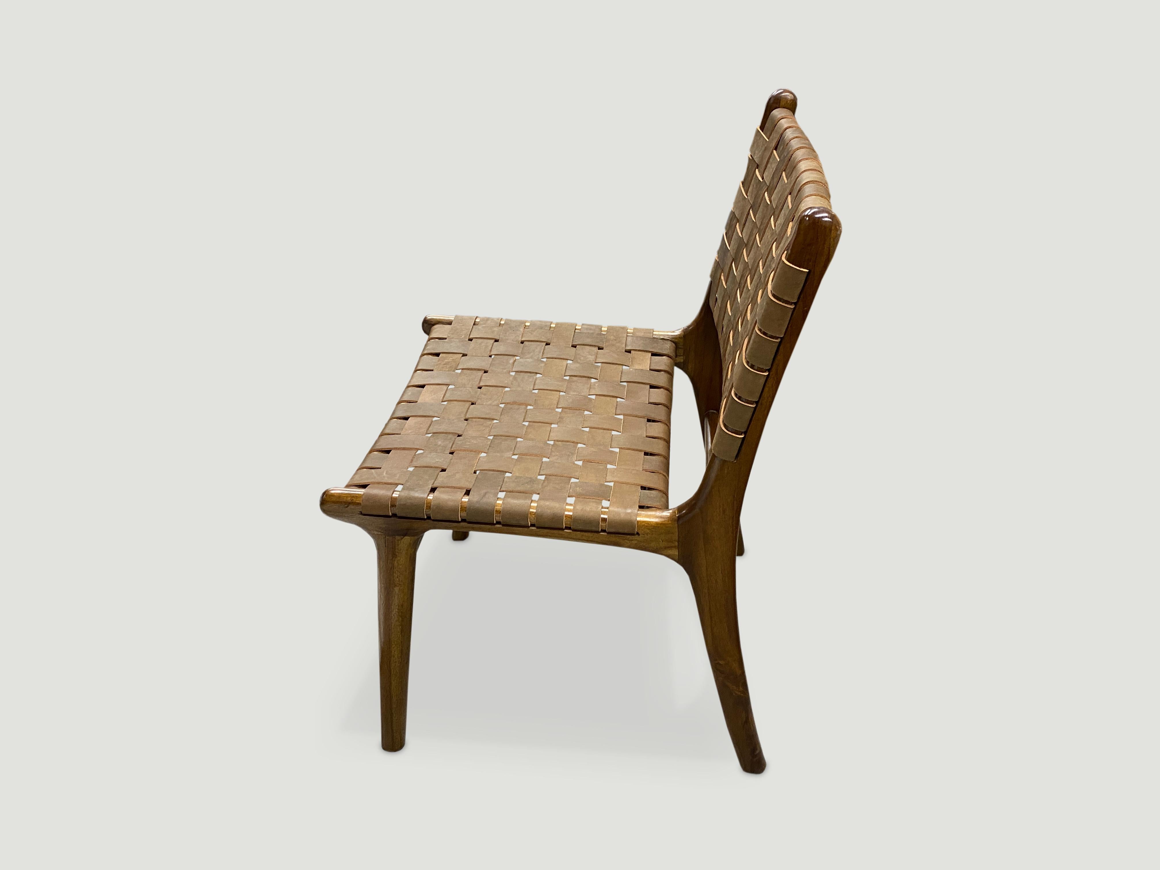 Andrianna Shamaris Modern Chair Series Single Backed Leather Woven Chair In Excellent Condition For Sale In New York, NY