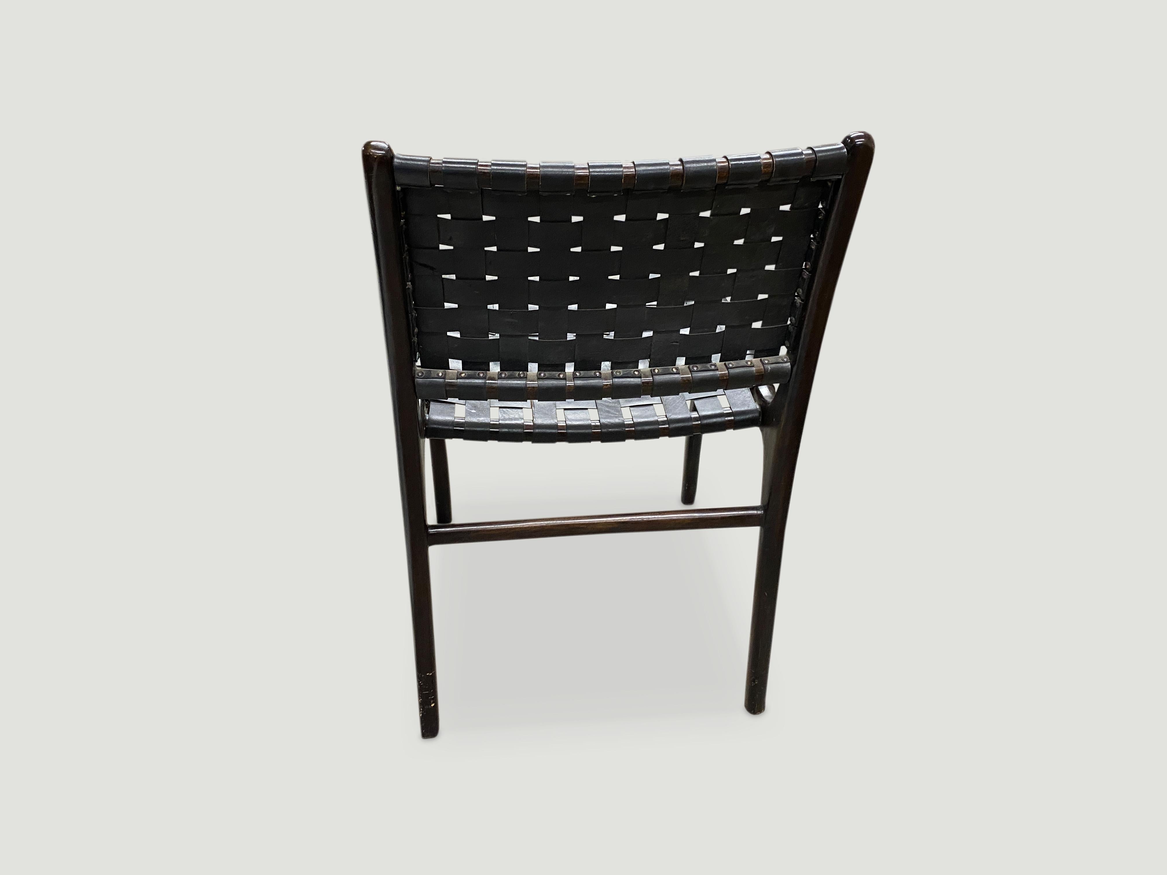 Andrianna Shamaris Modern Chair Series Single Backed Leather Woven Chair In Excellent Condition For Sale In New York, NY