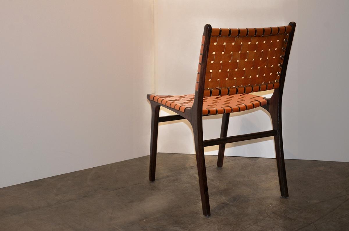 Andrianna Shamaris Modern Chair Series Single-Backed Leather Woven Chair In Excellent Condition For Sale In New York, NY