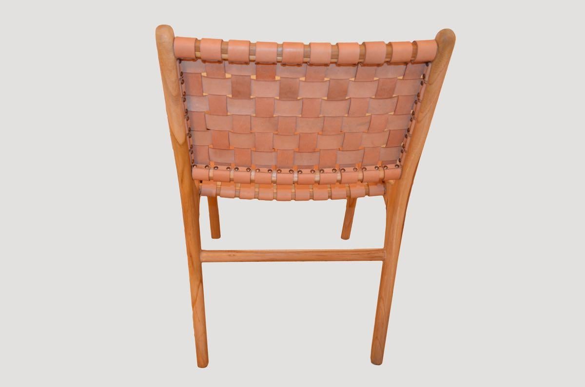 Andrianna Shamaris Modern Chair Series: Single-Backed Leather Woven Chair In Excellent Condition In New York, NY