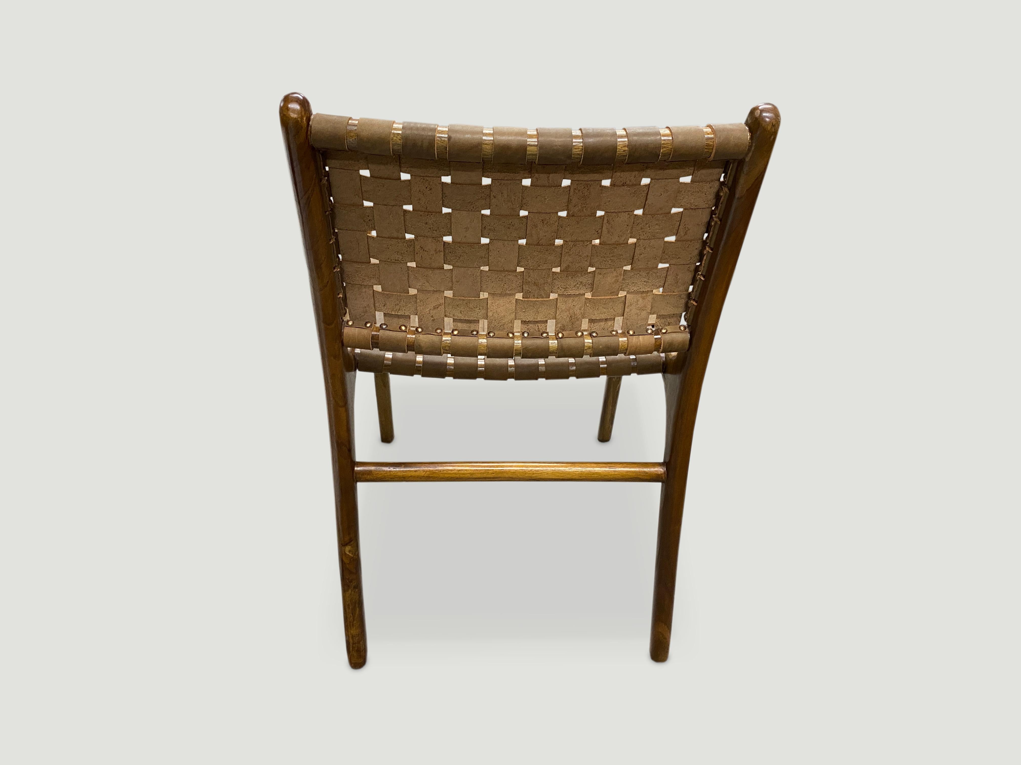 Contemporary Andrianna Shamaris Modern Chair Series Single Backed Leather Woven Chair For Sale