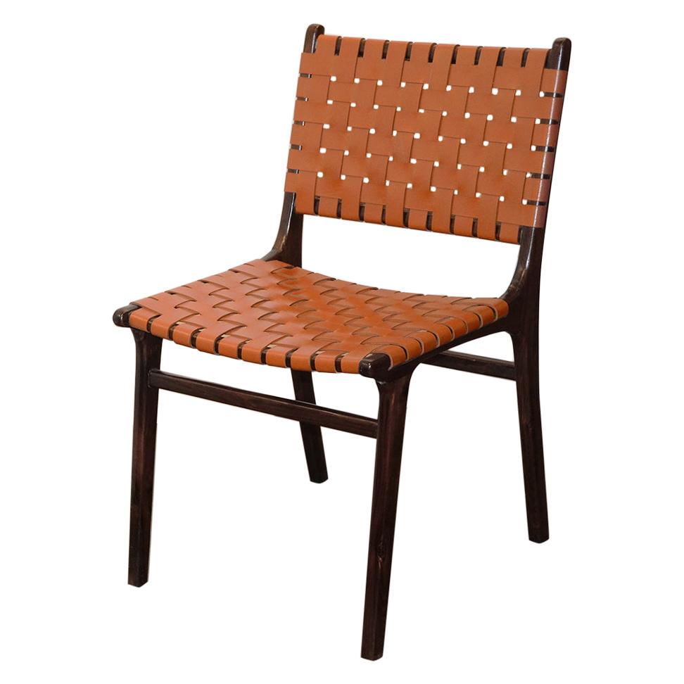 Andrianna Shamaris Modern Chair Series Single-Backed Leather Woven Chair For Sale