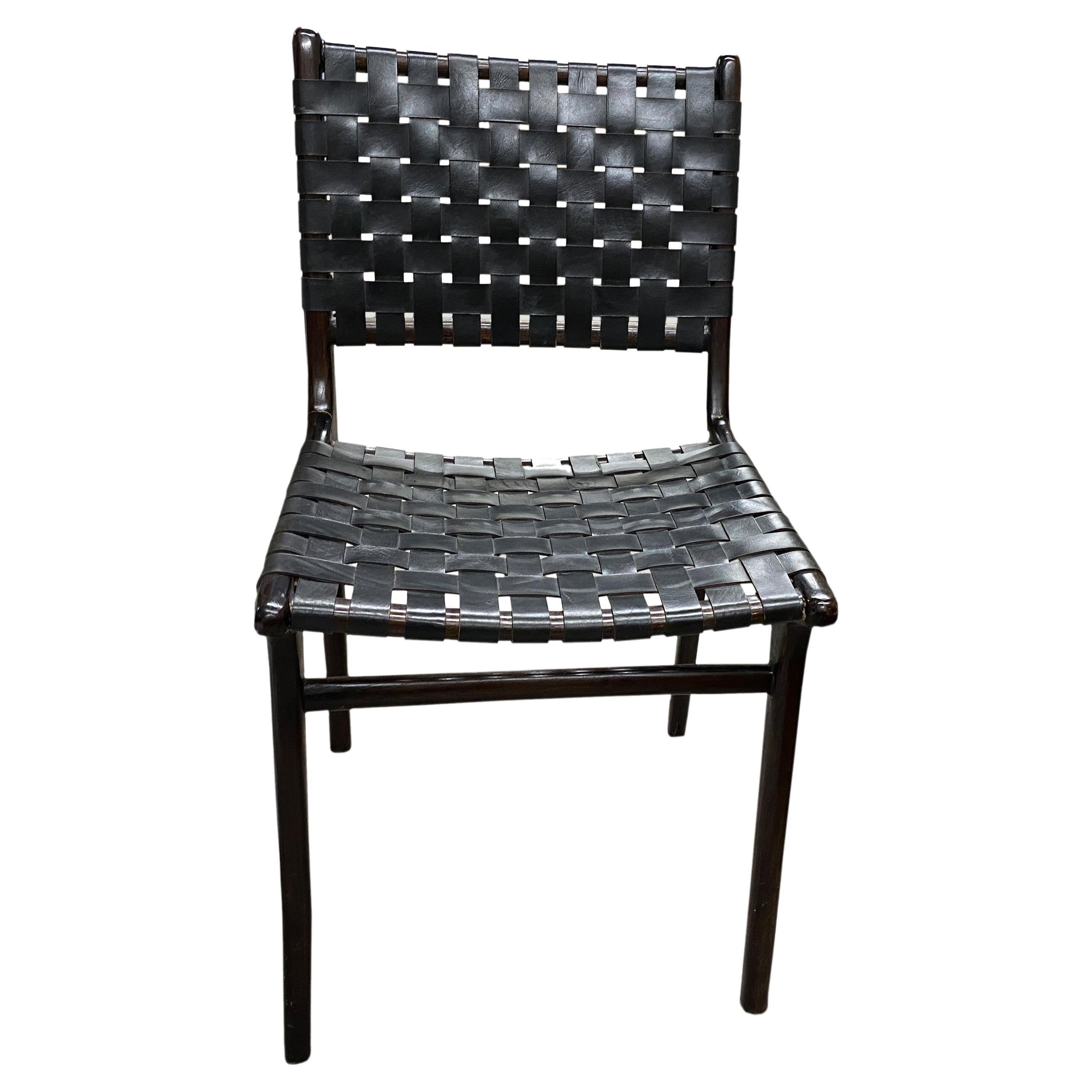 Andrianna Shamaris Modern Chair Series Single Backed Leather Woven Chair For Sale
