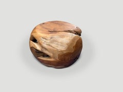 Andrianna Shamaris Hand-Carved Teak Wood Drum Side Table or Coffee Table