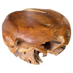 Andrianna Shamaris Hand-Carved Teak Wood Drum Side Table or Coffee Table