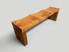 Andrianna Shamaris Modern Organic Teak Wood Wave Bench