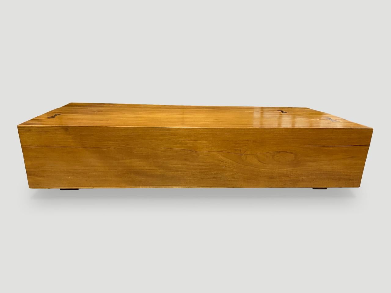 Andrianna Shamaris Modern Teak Wood Coffee Table In Excellent Condition For Sale In New York, NY