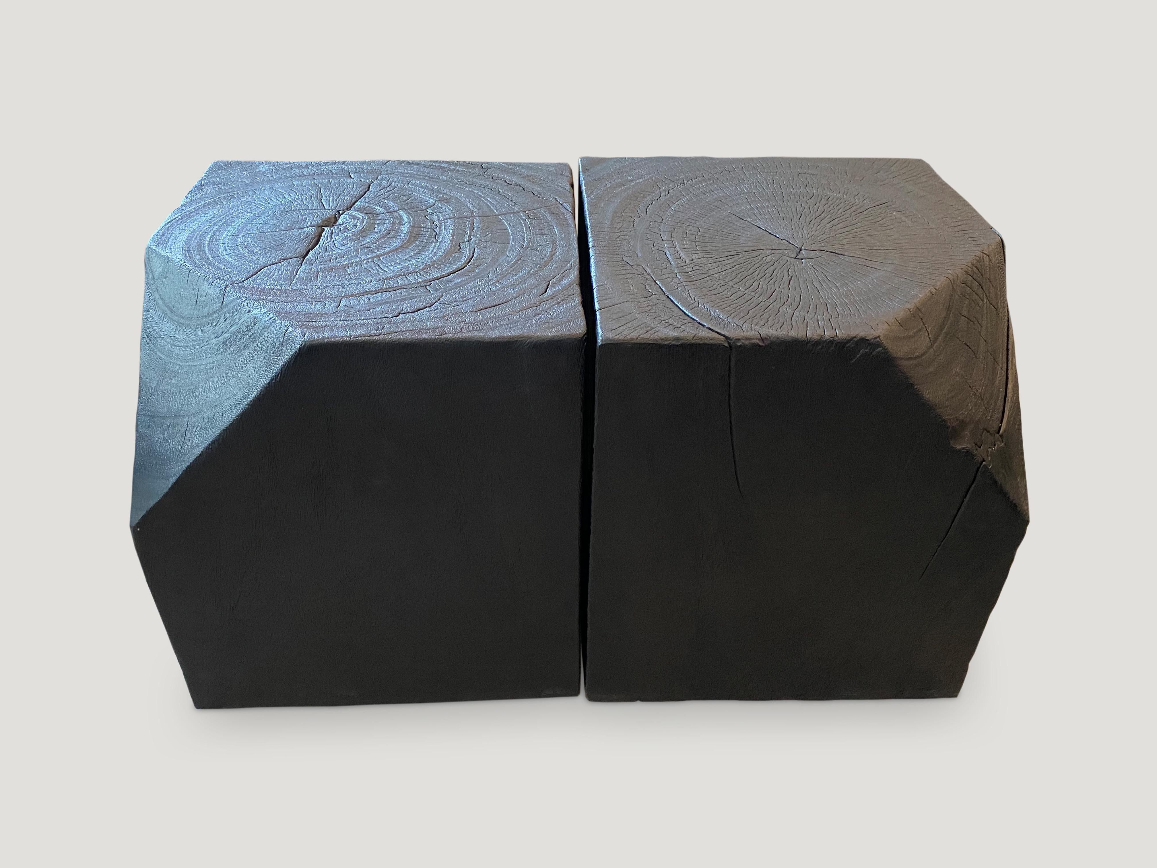 Andrianna Shamaris Modular Charred Suar Wood Side Table In Excellent Condition In New York, NY