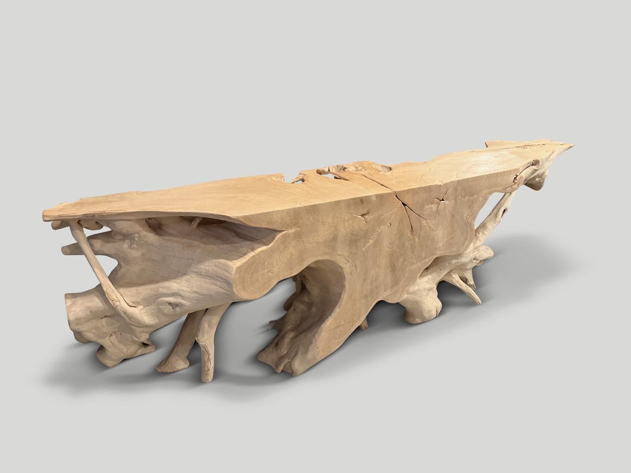 Organic Modern Andrianna Shamaris Monumental Bleached Teak Wood Console Table For Sale