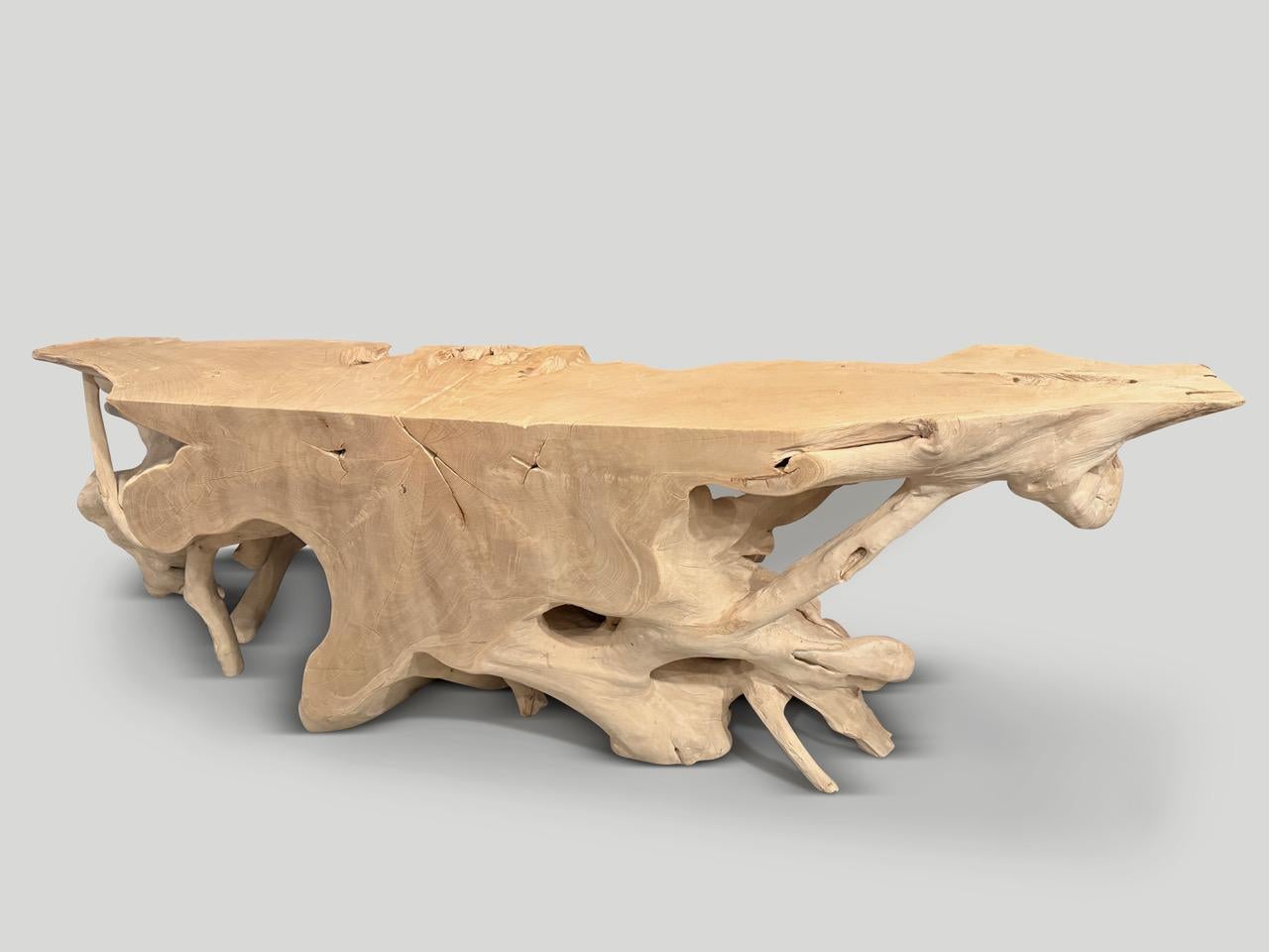 Andrianna Shamaris Monumental Bleached Teak Wood Console Table In Excellent Condition For Sale In New York, NY