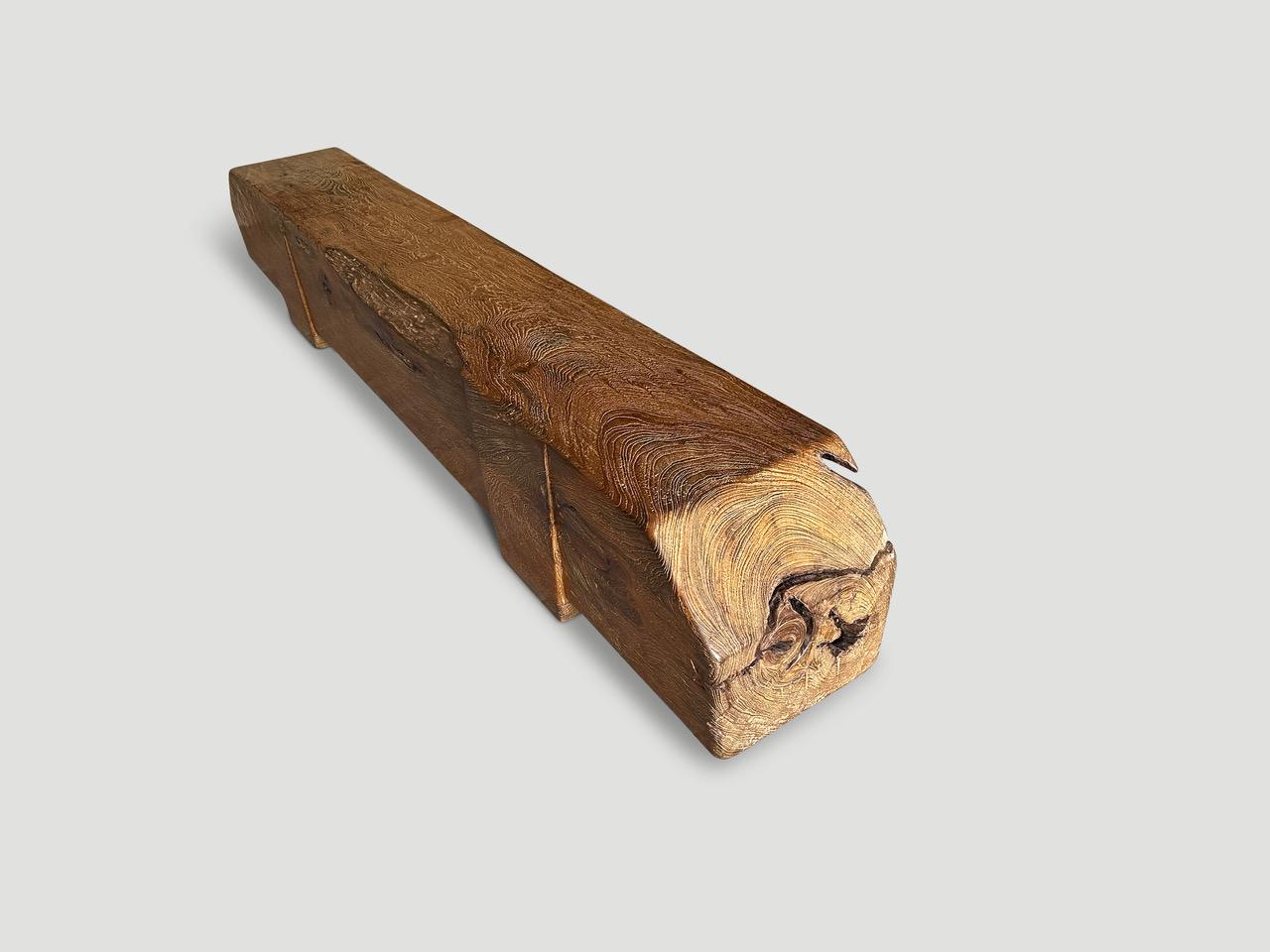 Mid-20th Century Andrianna Shamaris Monumental Century Old Teak Wood Log Bench For Sale