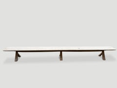 Andrianna Shamaris Monumental Hand Carved Long Teak Wood Bench