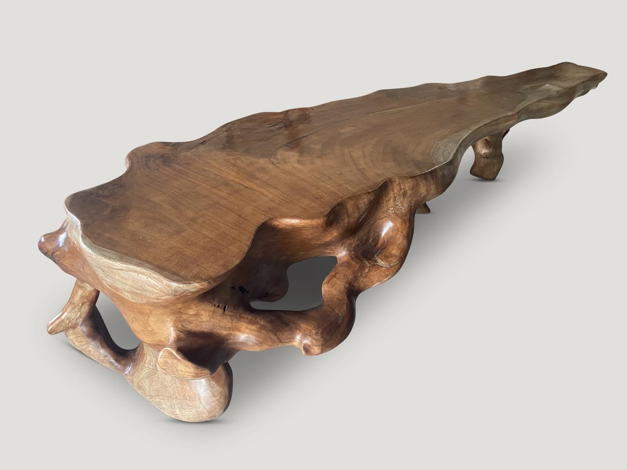 Organic Modern Andrianna Shamaris Monumental Mahogany Wood Sculptural Console Table For Sale