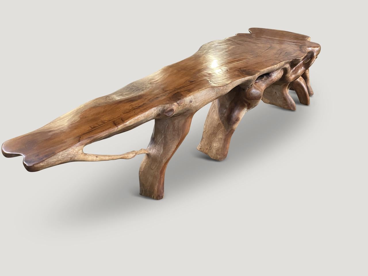 Andrianna Shamaris Monumental Mahogany Wood Sculptural Console Table In Excellent Condition For Sale In New York, NY