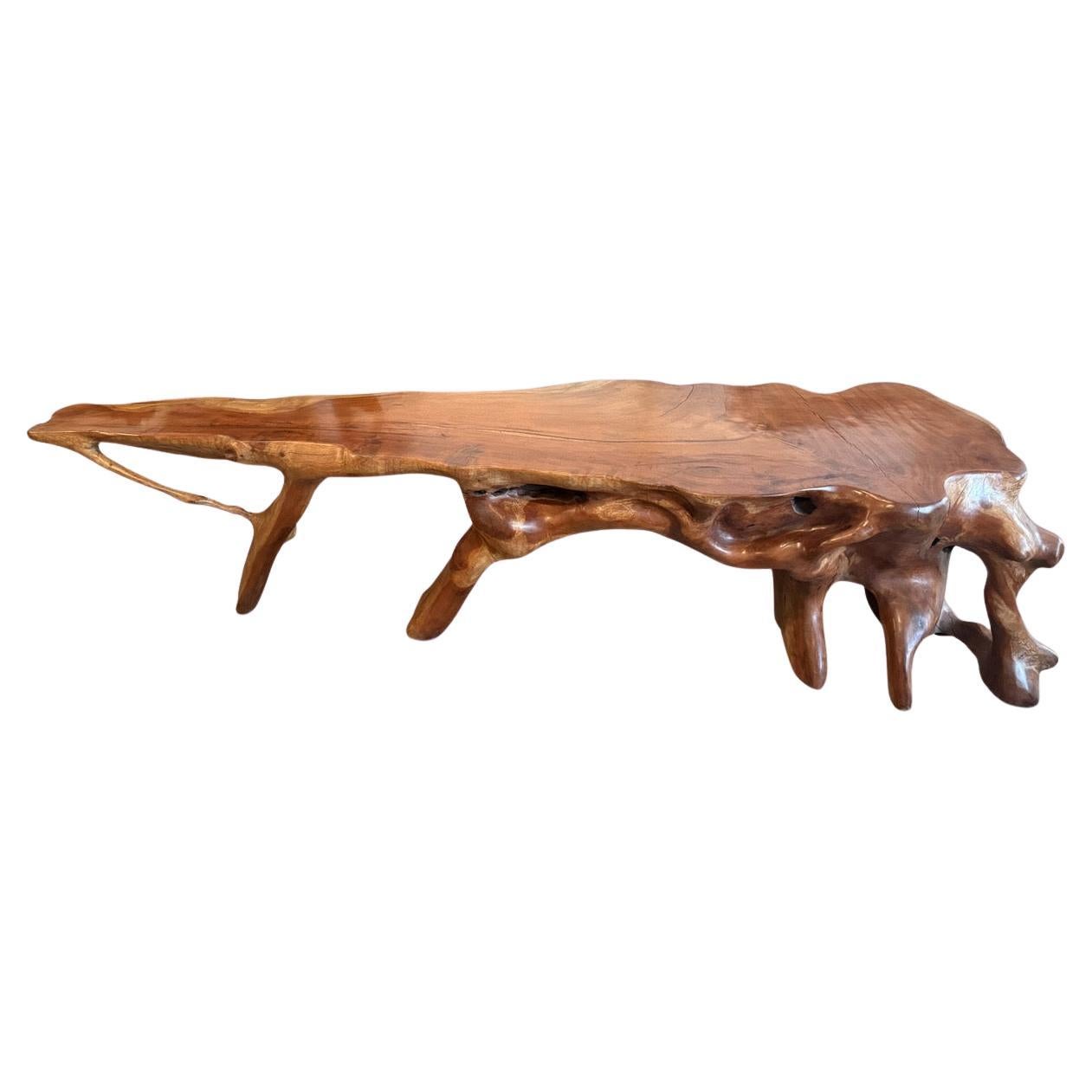 Andrianna Shamaris Monumental Mahogany Wood Sculptural Console Table