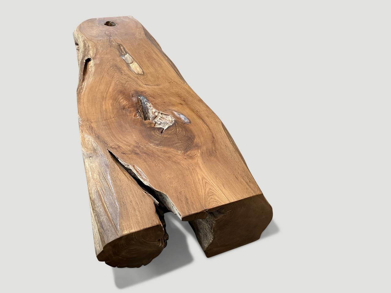 Legno Tavolino o panca in legno di teak organico monumentale di Andrianna Shamaris in vendita