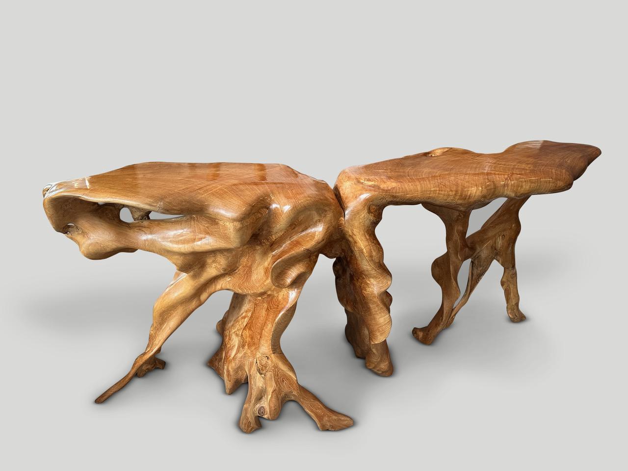 Organic Modern Andrianna Shamaris Monumental Sculptural Teak Root Console Table For Sale