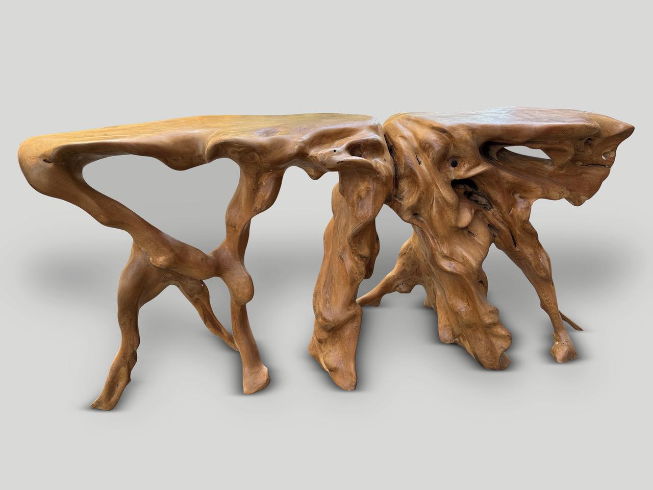 Wood Andrianna Shamaris Monumental Sculptural Teak Root Console Table For Sale