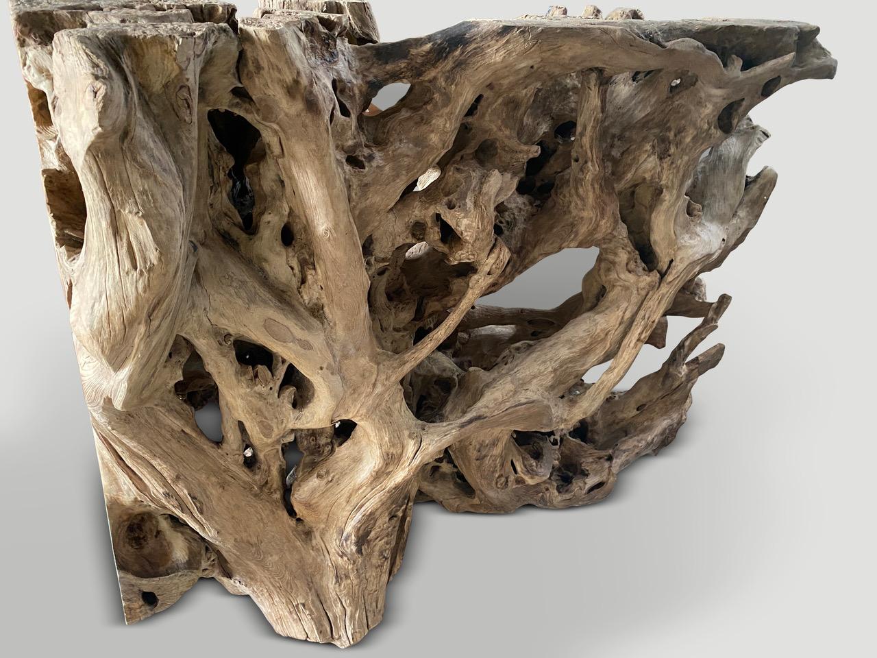 Andrianna Shamaris Monumental Sculpture Teak Wood Console Art Piece or Screen In Excellent Condition For Sale In New York, NY
