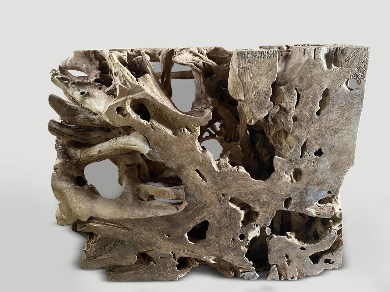 Contemporary Andrianna Shamaris Monumental Sculpture Teak Wood Console Art Piece or Screen For Sale