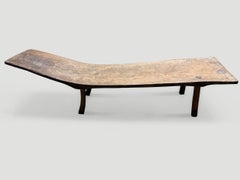 Andrianna Shamaris Hand-Carved Teak Chaise Bench, Minimalist Style
