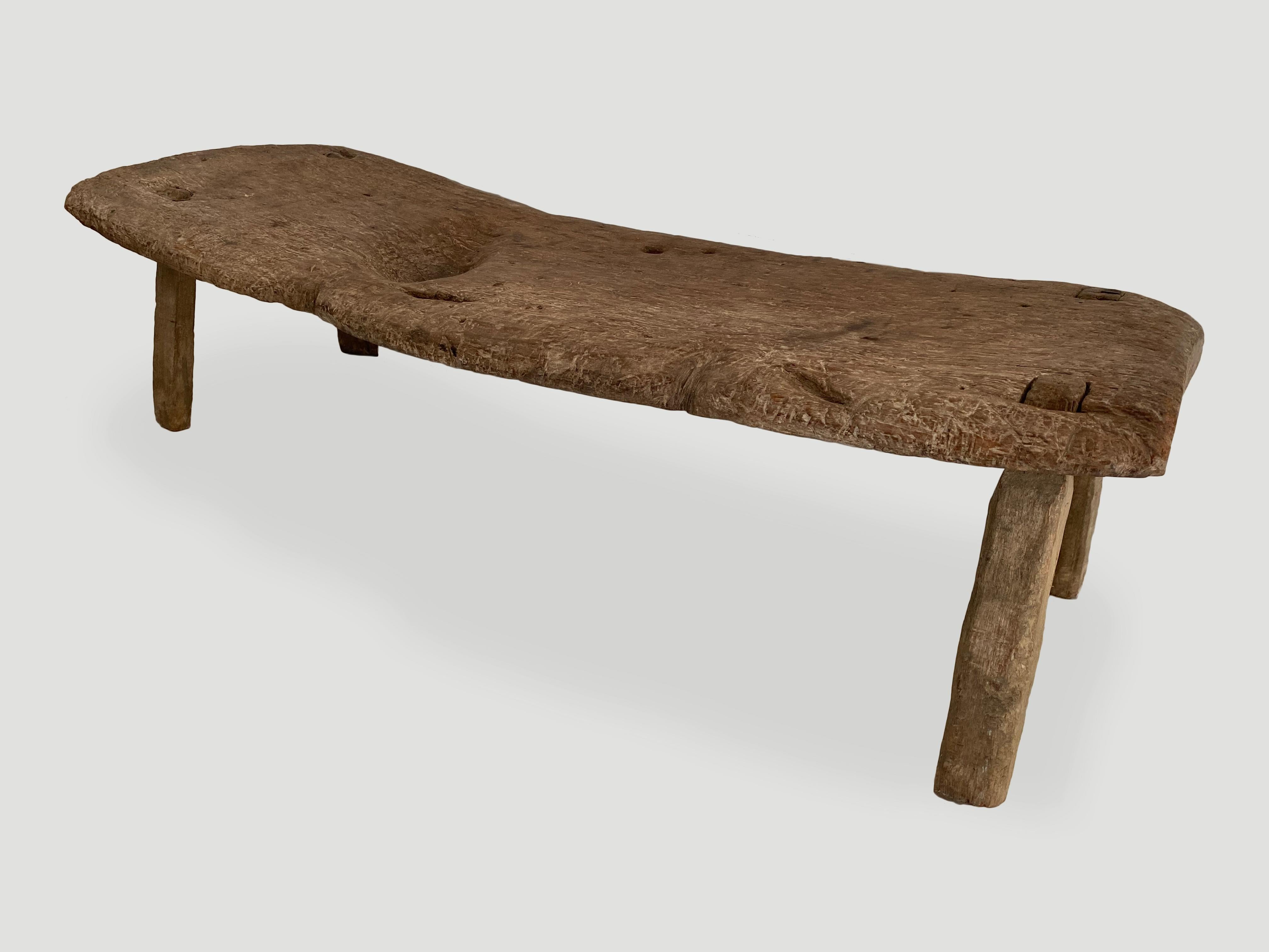 Early 20th Century Andrianna Shamaris Museum Quality Wabi Sabi Teak Wood Bench For Sale