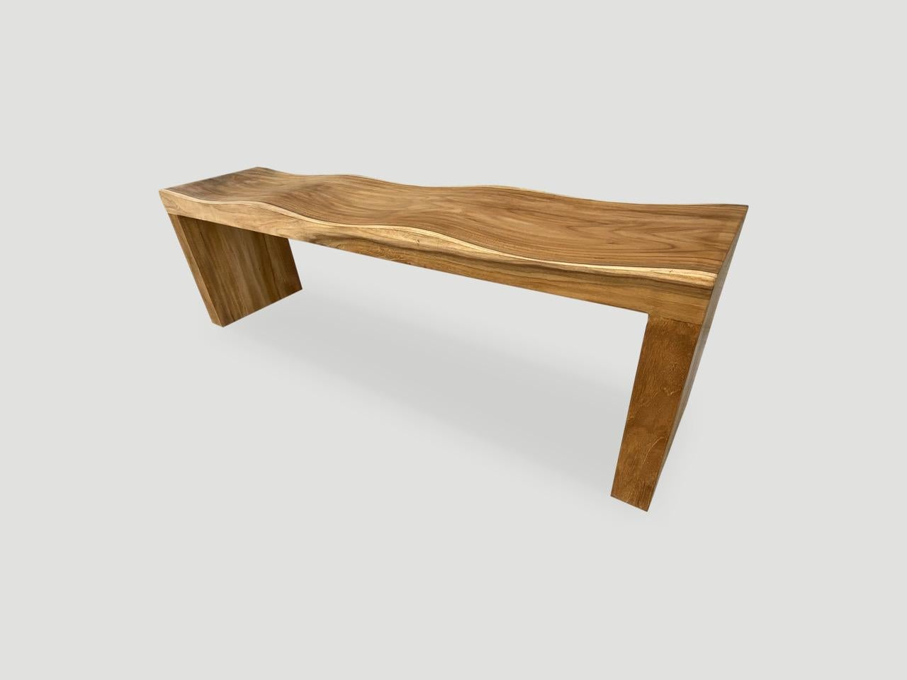 Andrianna Shamaris Natural Reclaimed Teak Wood Wave Bench In Excellent Condition For Sale In New York, NY