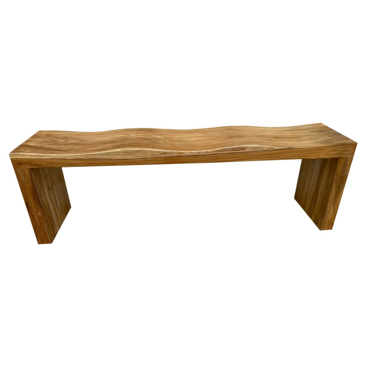 Andrianna Shamaris Natural Reclaimed Teak Wood Wave Bench For Sale