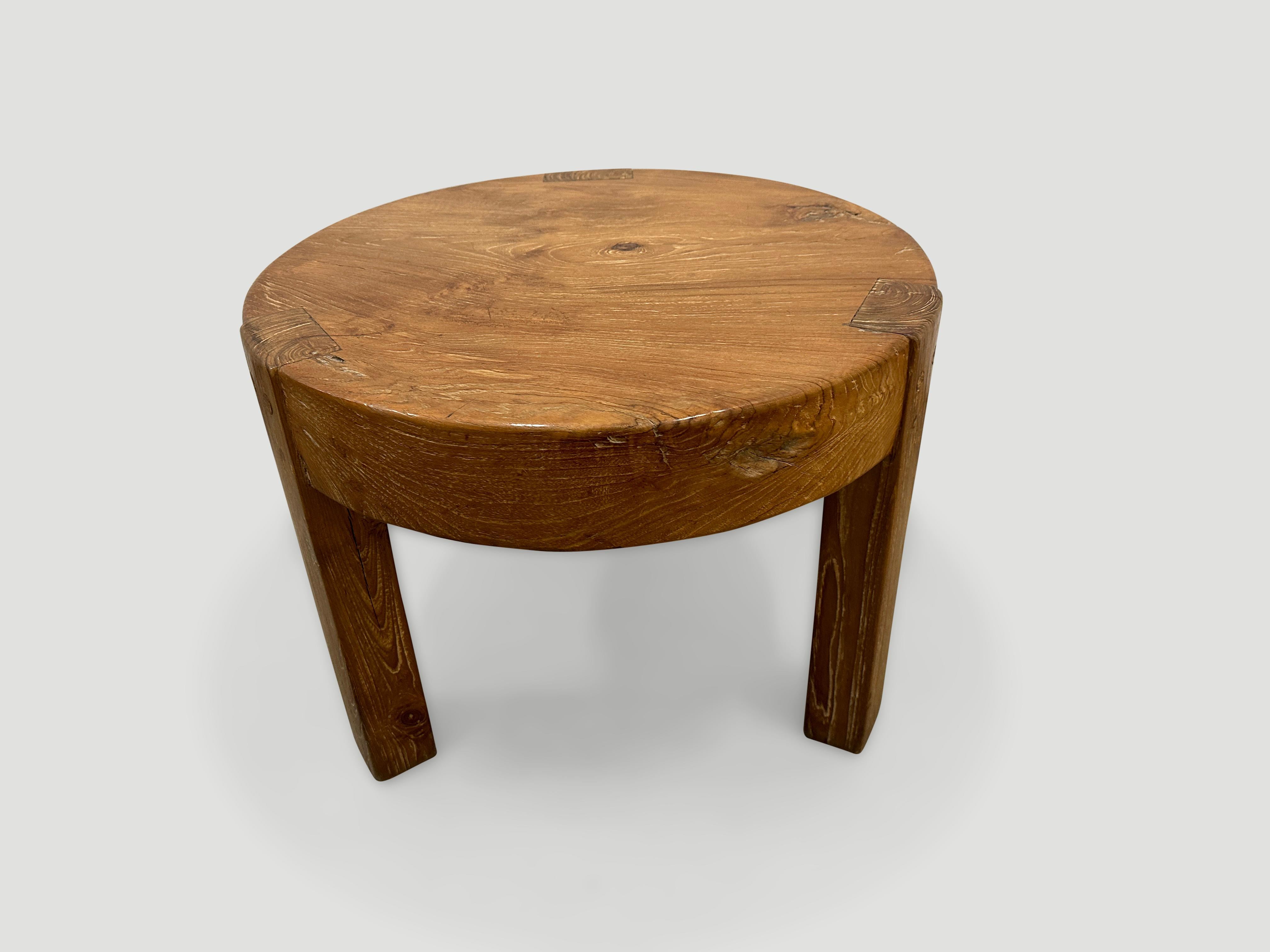 Mid-Century Modern Andrianna Shamaris Natural Teak Wood Round Side Table For Sale