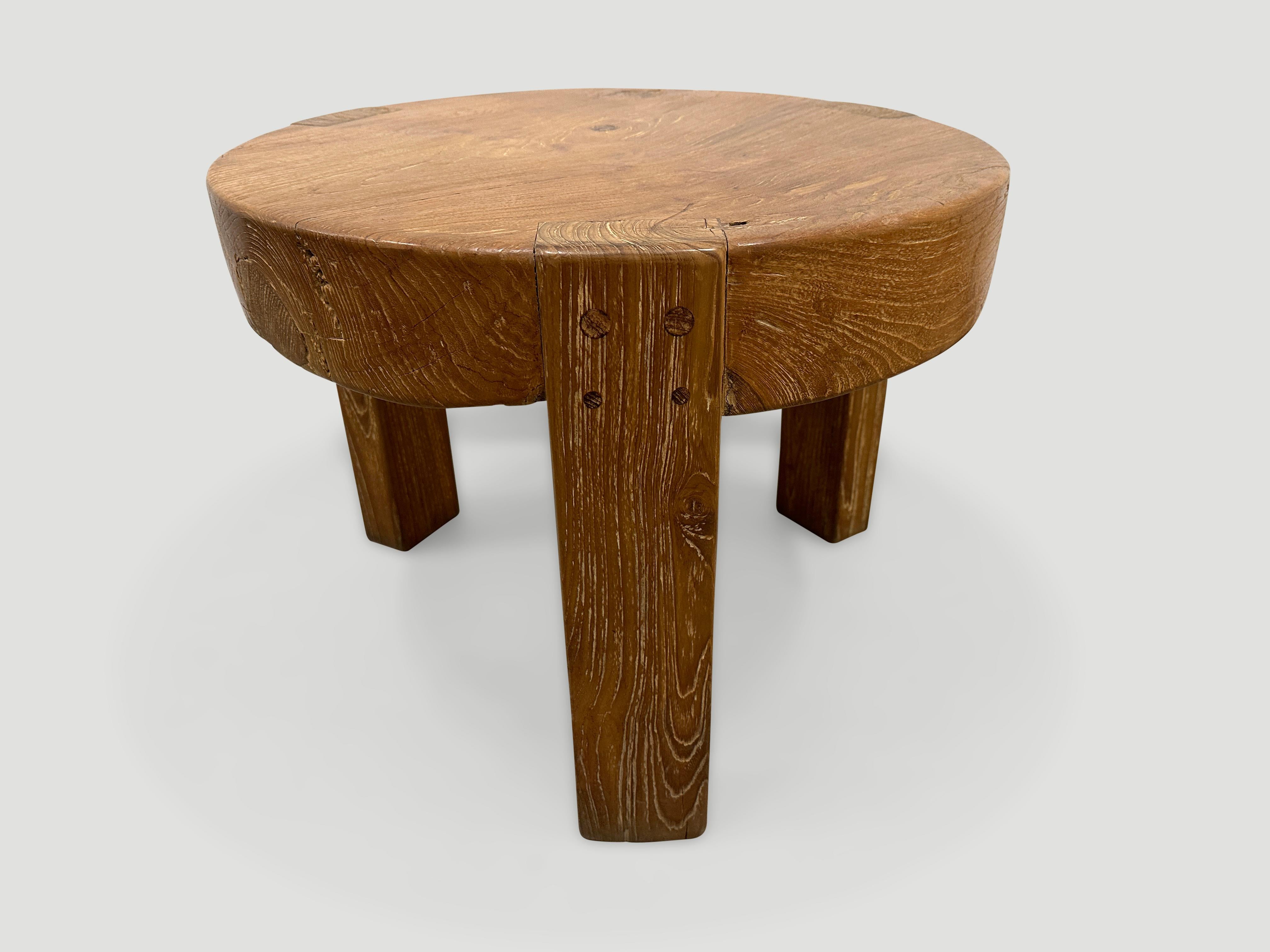 Andrianna Shamaris Natural Teak Wood Round Side Table In Excellent Condition For Sale In New York, NY