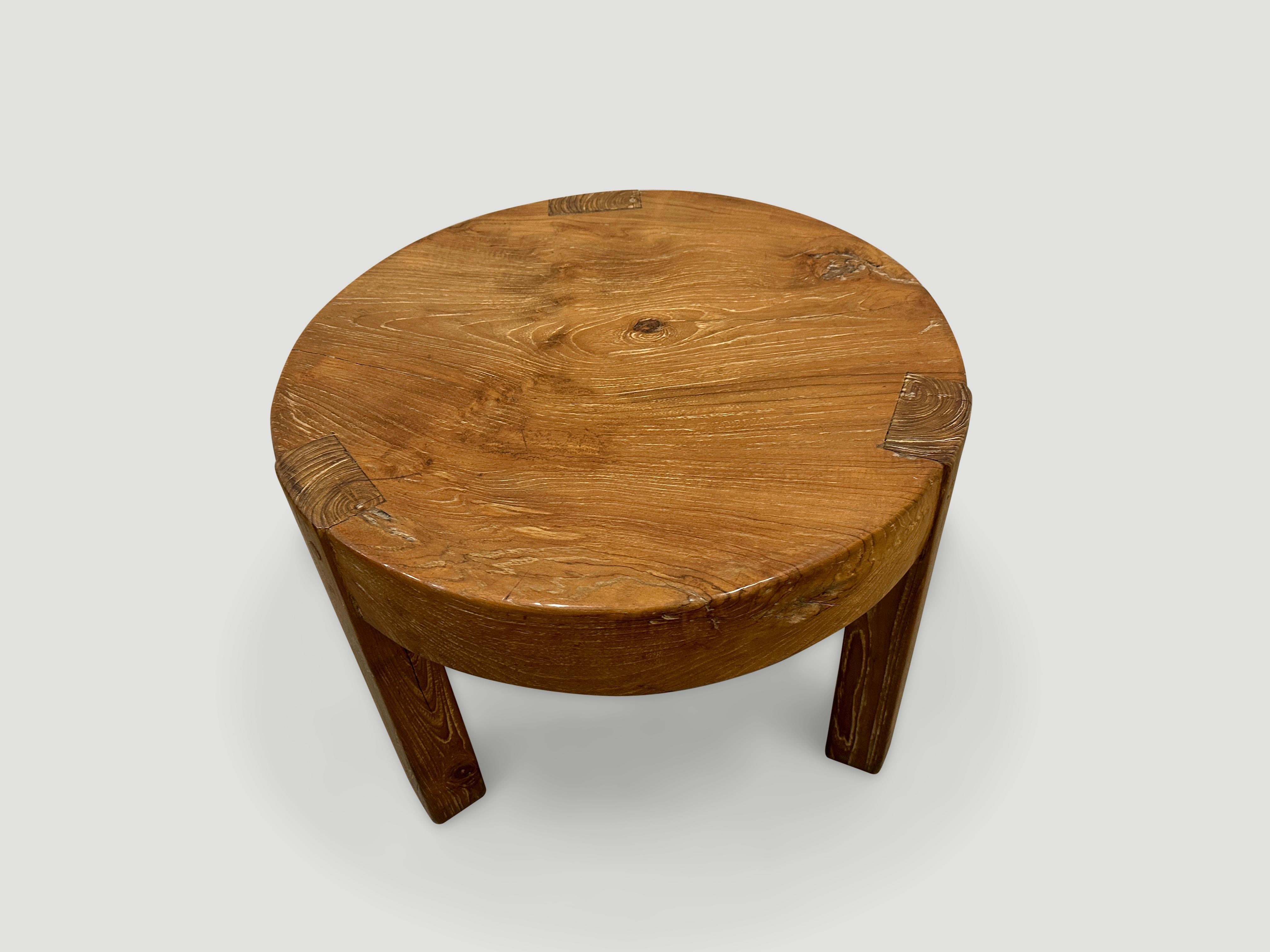 Contemporary Andrianna Shamaris Natural Teak Wood Round Side Table For Sale
