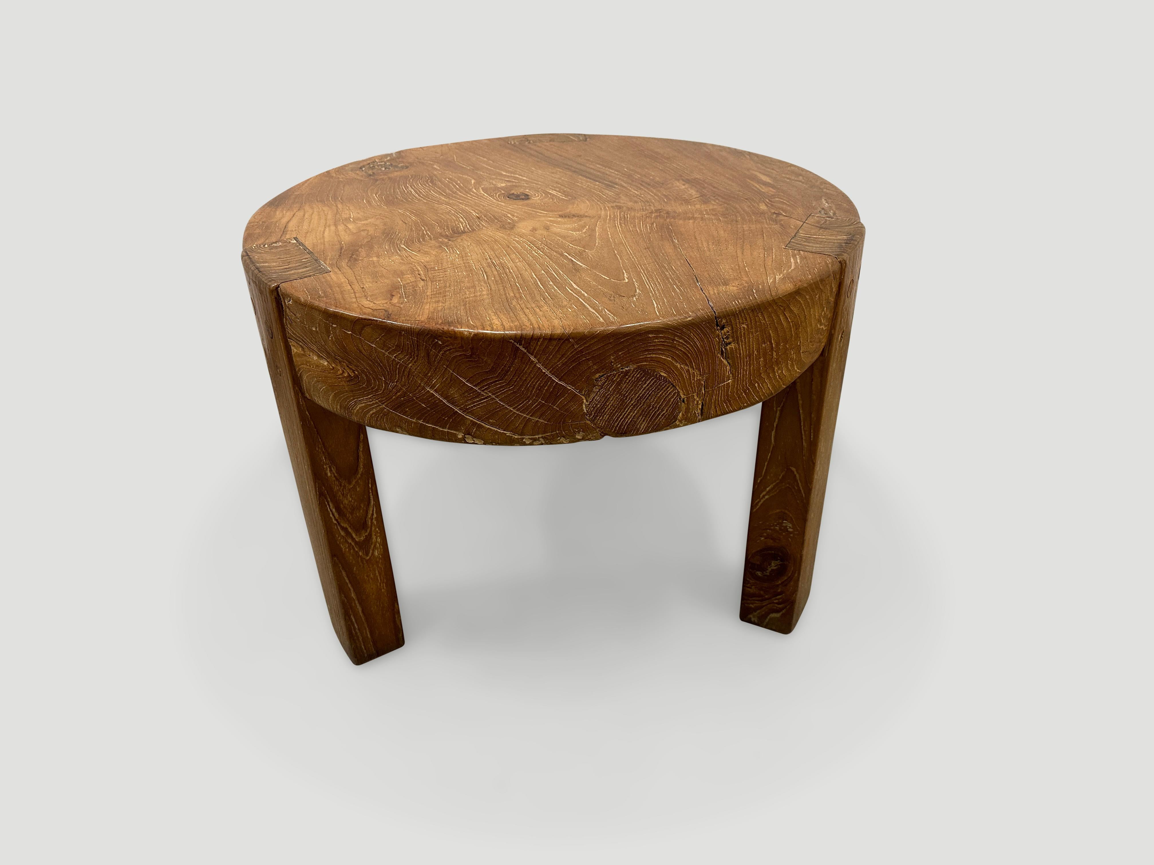 Andrianna Shamaris Natural Teak Wood Round Side Table For Sale 1
