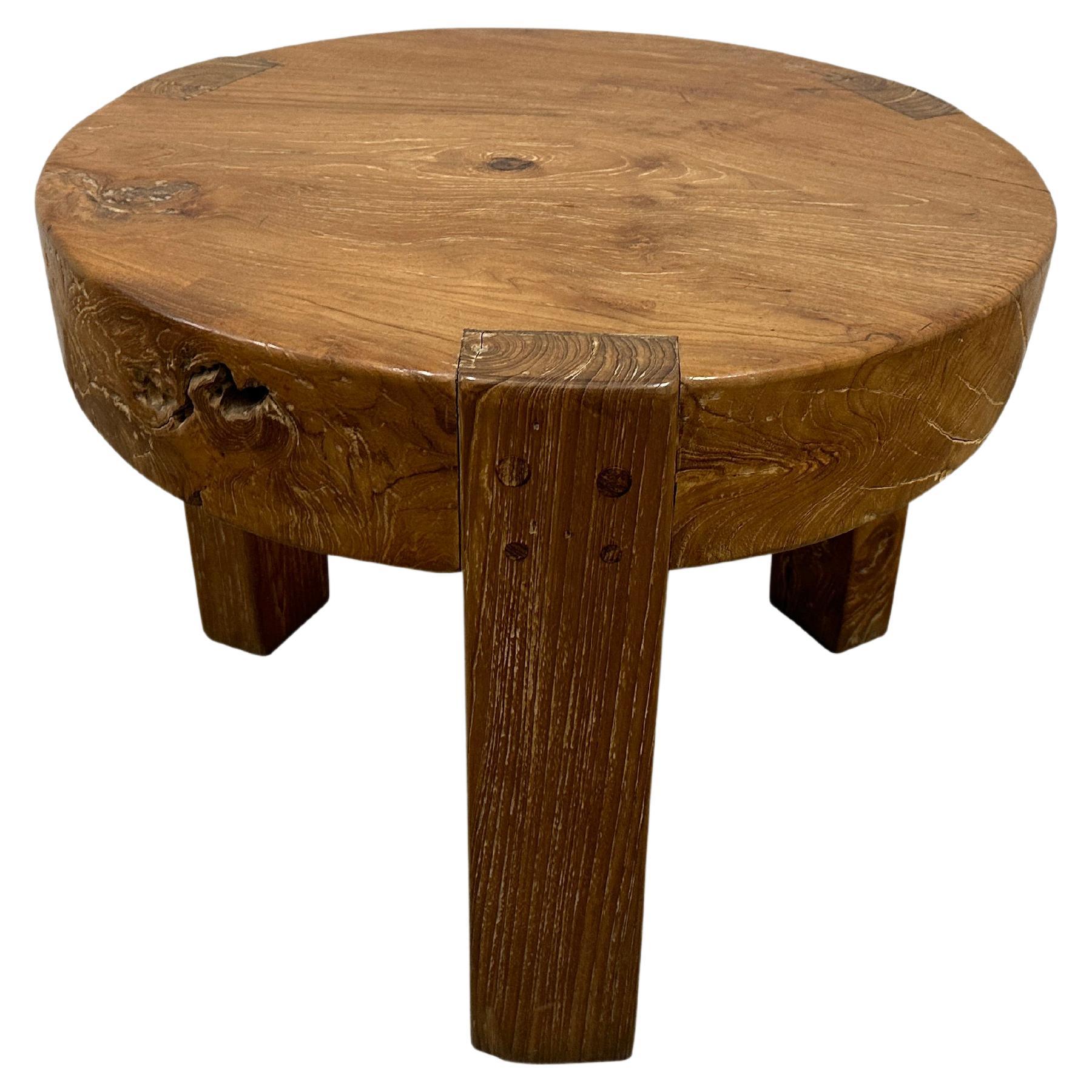 Andrianna Shamaris Natural Teak Wood Round Side Table For Sale