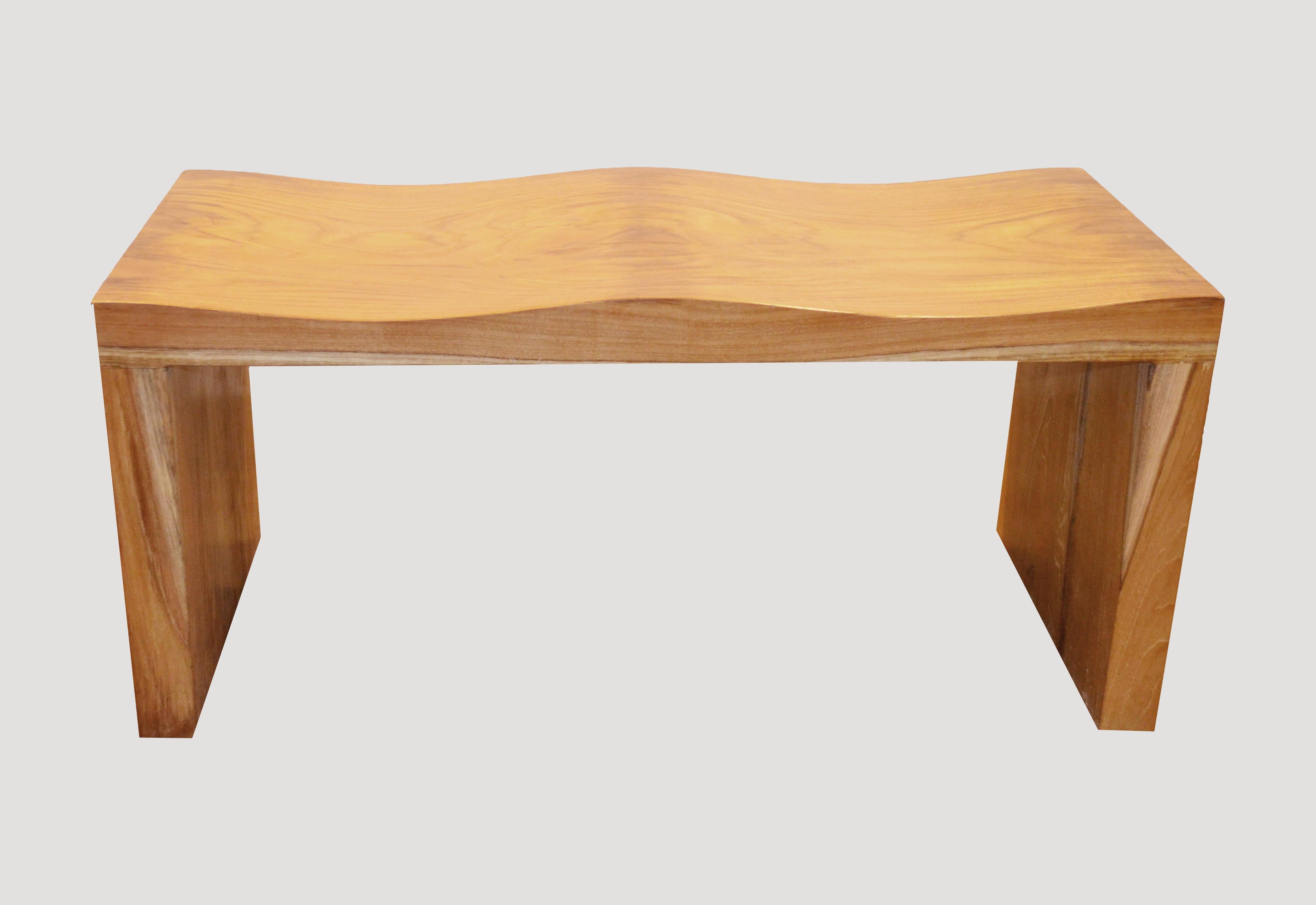 Andrianna Shamaris Natural Teak Wood Wave Bench In Excellent Condition For Sale In New York, NY
