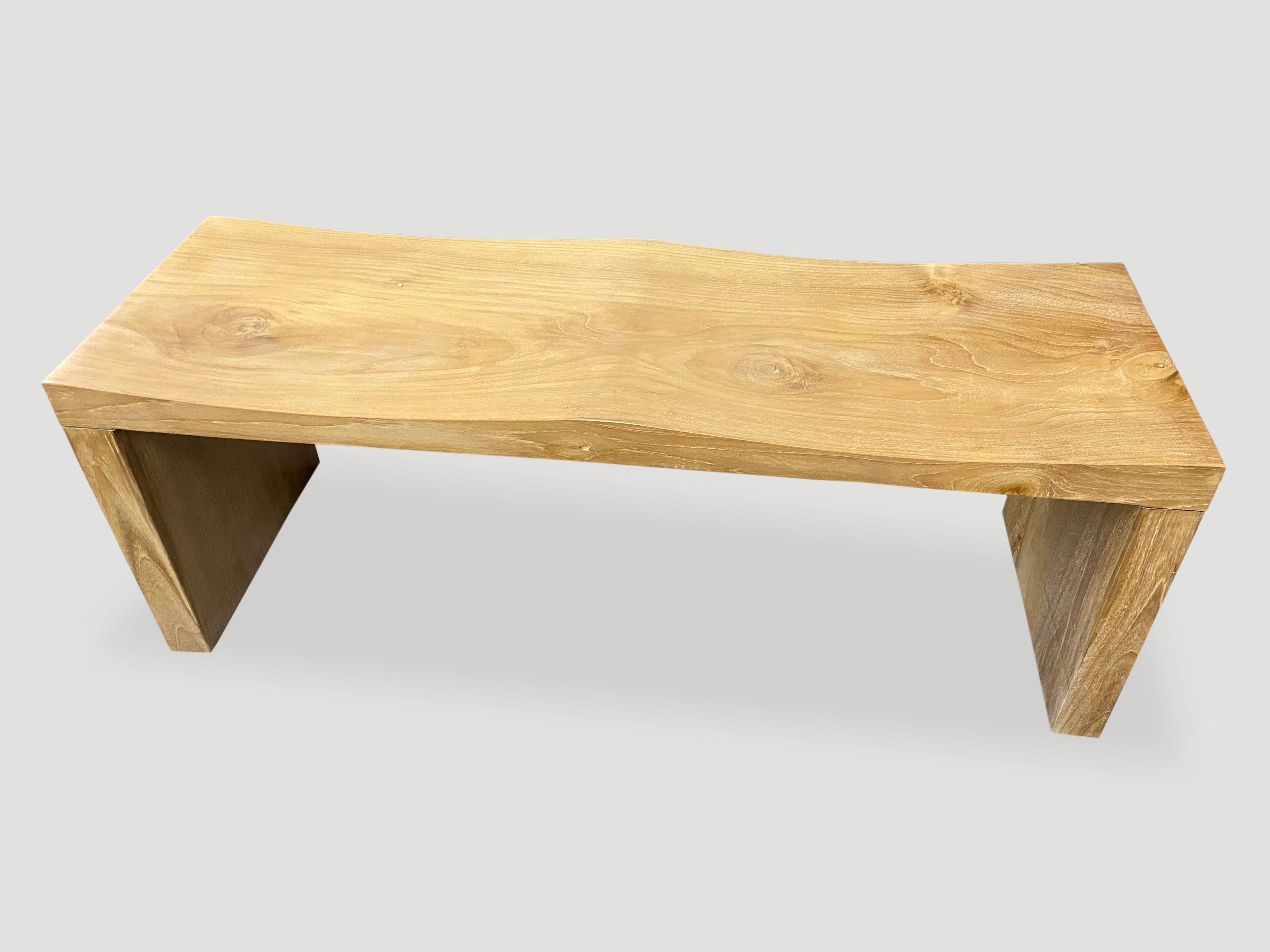 Contemporary Andrianna Shamaris Natural Teak Wood Wave Bench For Sale