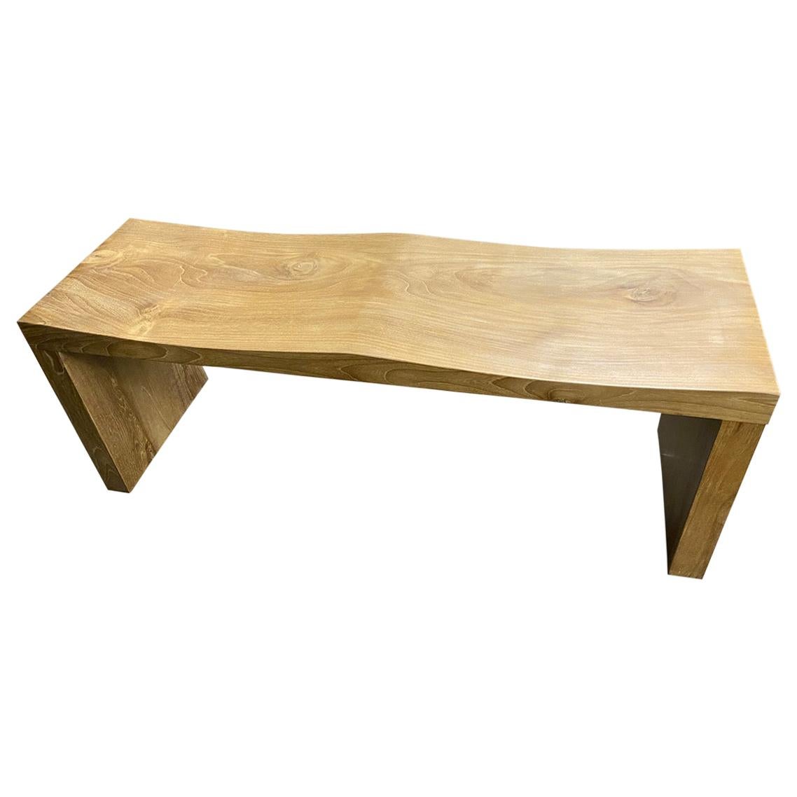 Andrianna Shamaris Natural Teak Wood Wave Bench For Sale