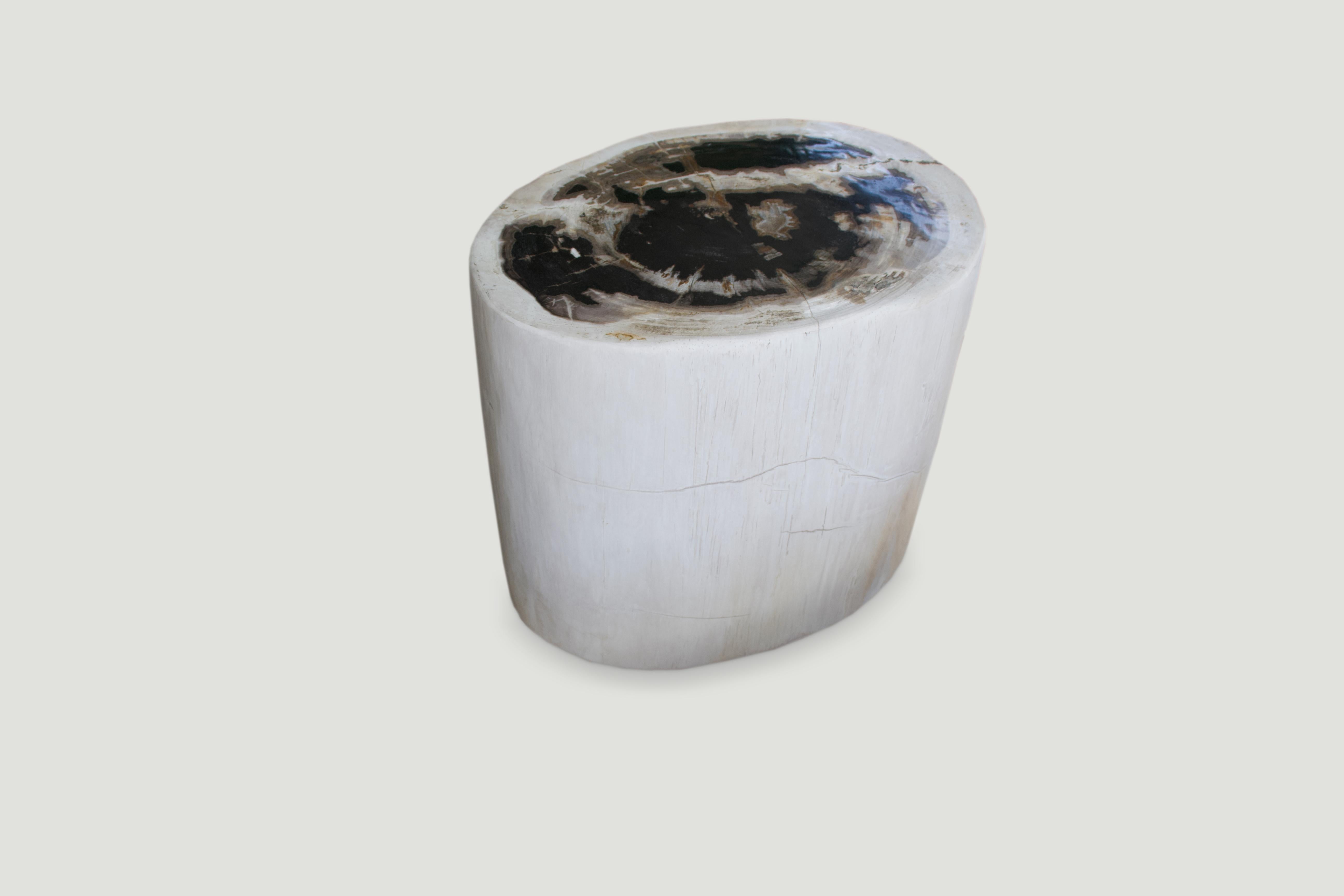 Andrianna Shamaris Neutral Toned Petrified Wood Side Table In Excellent Condition In New York, NY