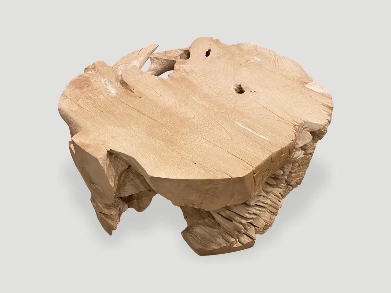 Andrianna Shamaris Organic Bleached Teak Wood Coffee Table or Side Table For Sale 1