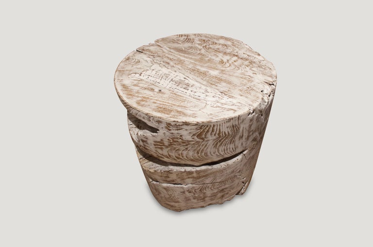 Organic formed teak wood side table with a ceruse finish. Slight graduation from the bottom to the top. Organic is the new modern.

Andrianna Shamaris. The Leader In Modern Organic Design.