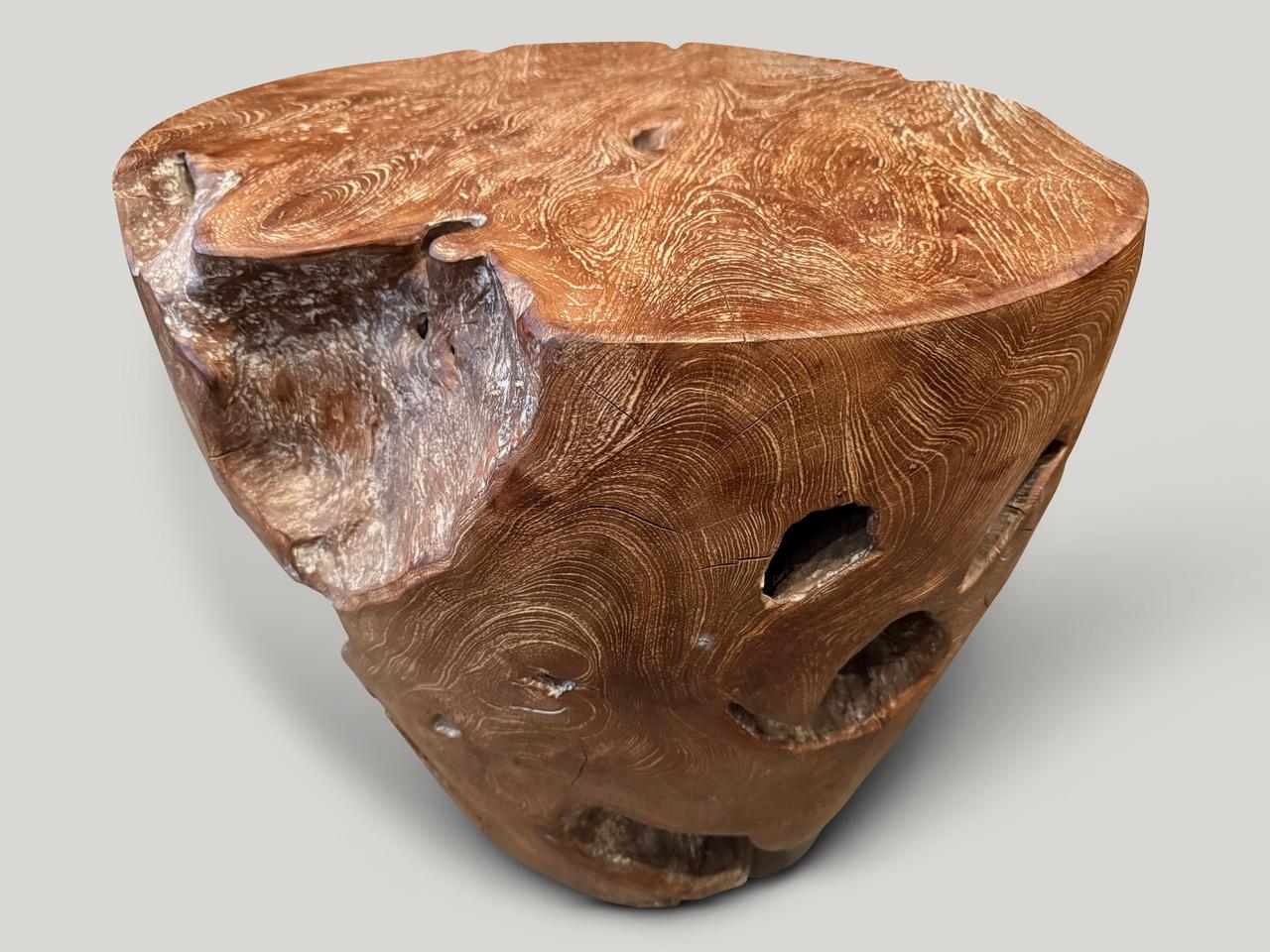 Organic Modern Andrianna Shamaris Organic Cerused Teak Wood Side Table For Sale