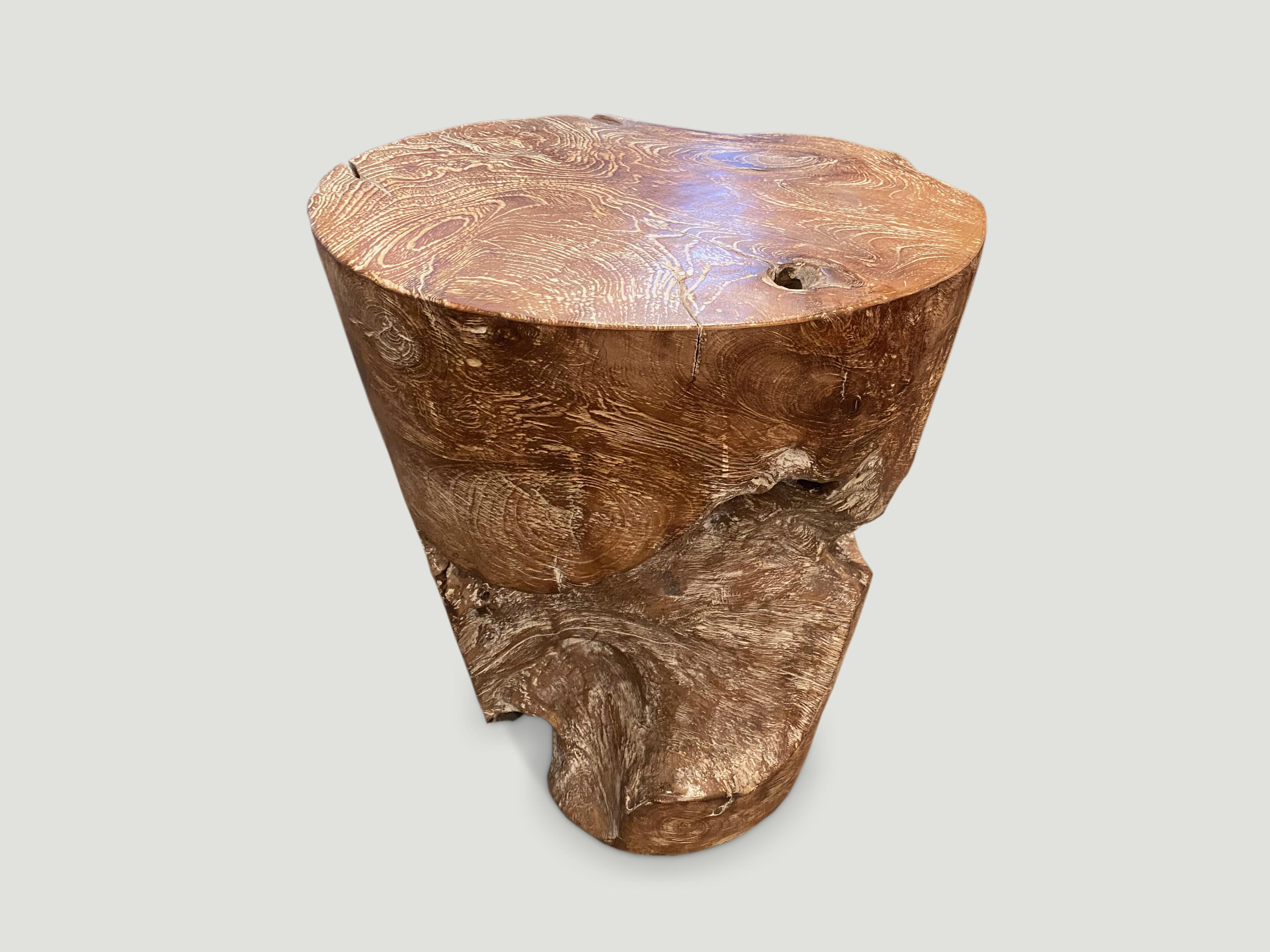 Andrianna Shamaris Organic Cerused Teak Wood Side Table In Excellent Condition In New York, NY
