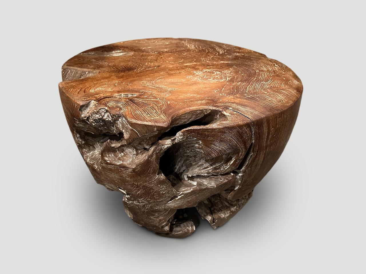 Andrianna Shamaris Organic Cerused Teak Wood Side Table In Excellent Condition In New York, NY
