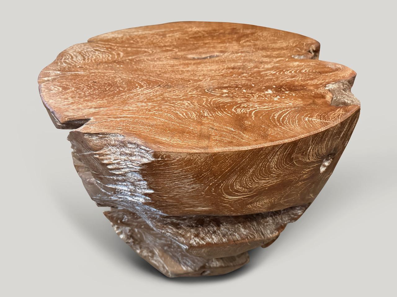 Andrianna Shamaris Organic Cerused Teak Wood Side Table In Excellent Condition For Sale In New York, NY