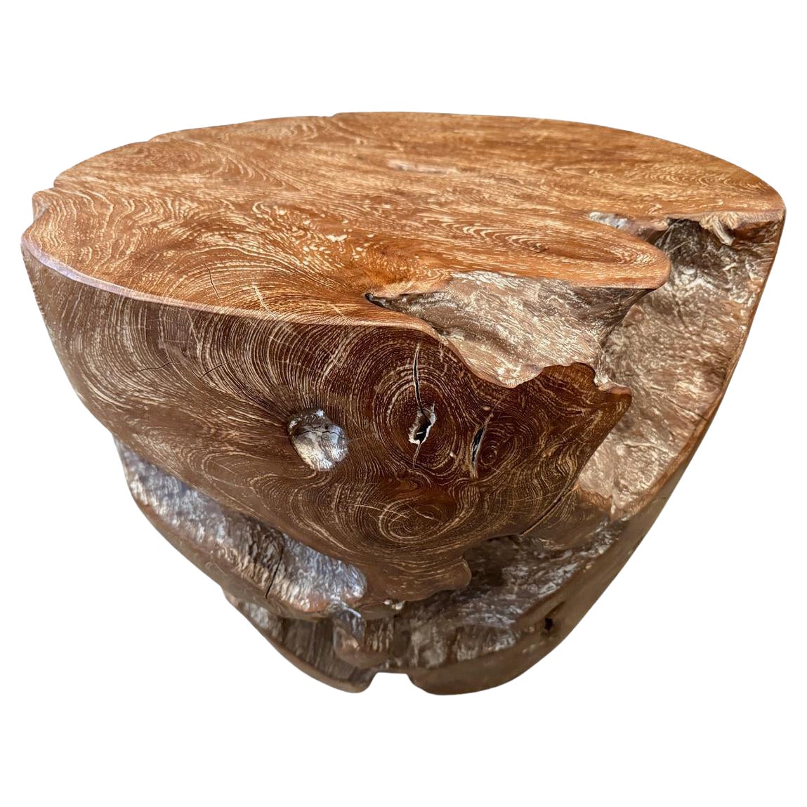 Andrianna Shamaris Organic Cerused Teak Wood Side Table For Sale